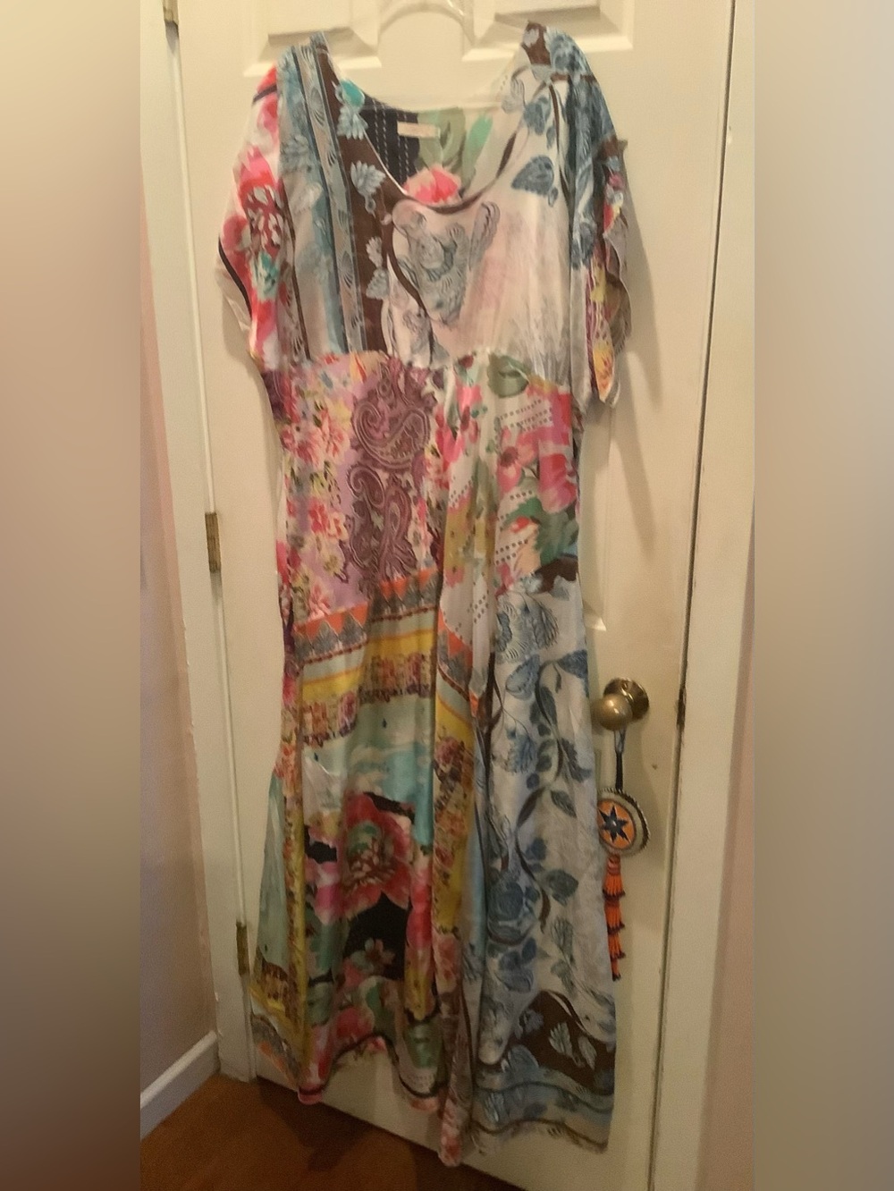 Johnny Was Silk Maxi Dress With a Patchwork Print, Size 2X, Vintage.